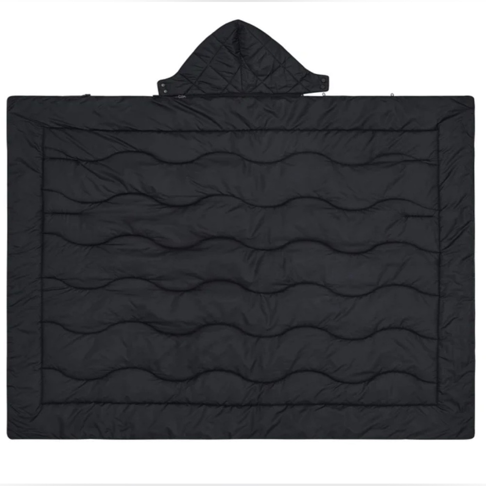 Below Zero Wearable Black Blanket Water Resistant Reverses to Cozy Plush Flannel